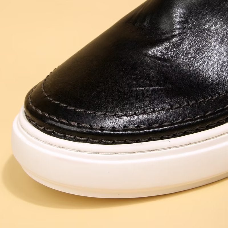 Casual Schoenen Heren Elegante Lederen Instappers Hoge Kwaliteit - Zwart