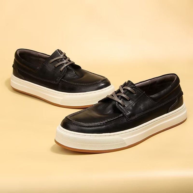 Casual Schoenen Heren Elegante Leren Hoge Mode-sneakers - Zwart