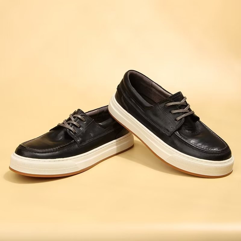 Casual Schoenen Heren Elegante Leren Hoge Mode-sneakers - Zwart