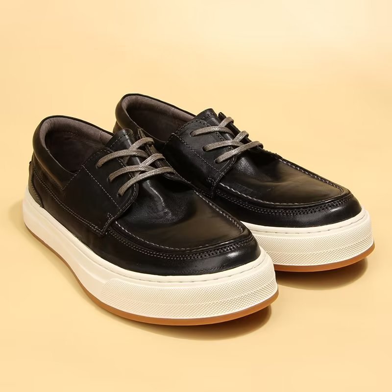 Casual Schoenen Heren Elegante Leren Hoge Mode-sneakers - Zwart