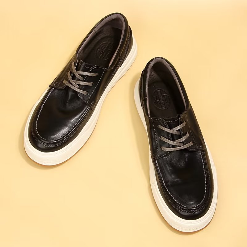 Casual Schoenen Heren Elegante Leren Hoge Mode-sneakers - Zwart