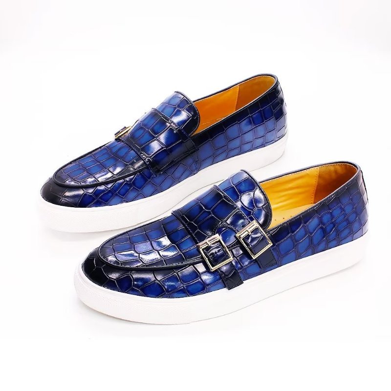 Casual Schoenen Heren Handgemaakte Krokodillen-monkstrap-casual - Blauw