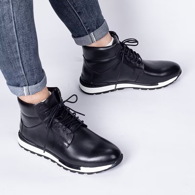 Casual Schoenen Heren Hoge Sneakers Met Ronde Neus - Zwart