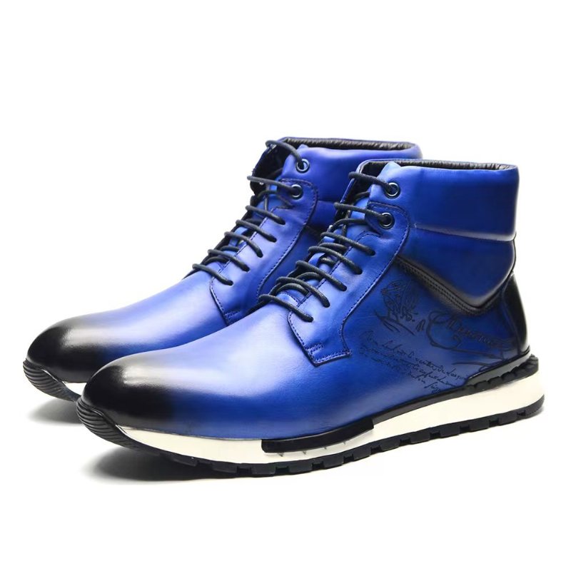 Casual Schoenen Heren Hoge Sneakers Met Ronde Neus - Blauw