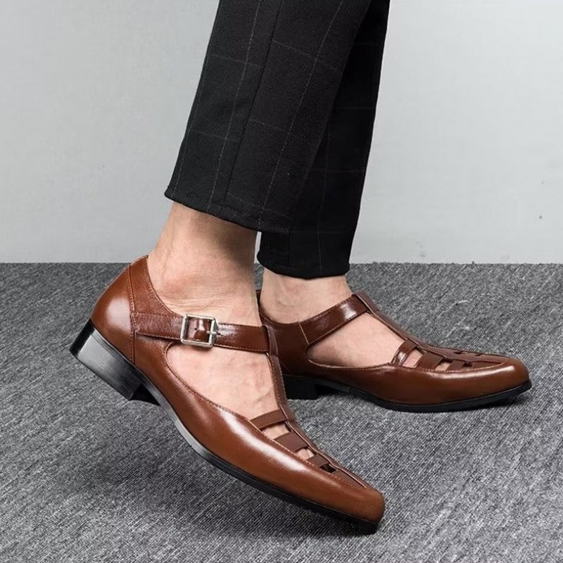 Casual Schoenen Heren Leren Brogue-sandalen - Bruin