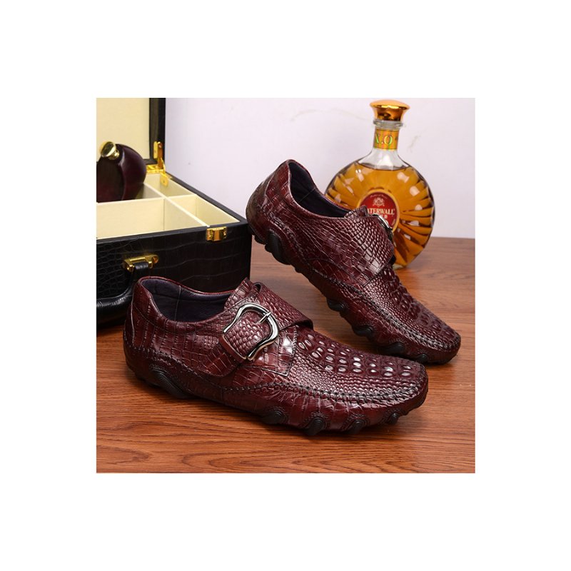 Casual Schoenen Heren Luxe Penny Loafers Met Alligatortextuur - Rood