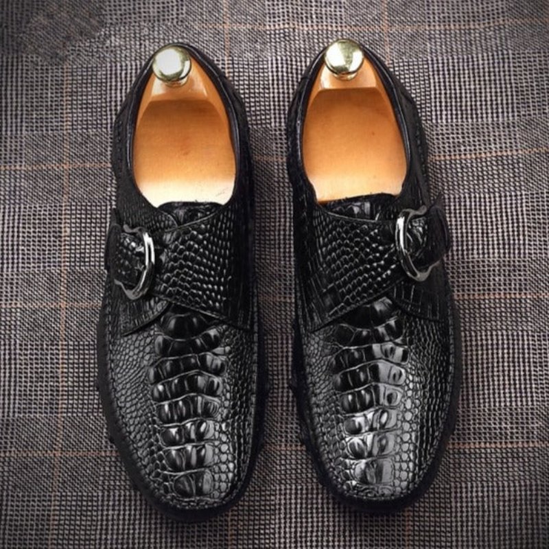 Casual Schoenen Heren Luxe Penny Loafers Met Alligatortextuur - Zwart