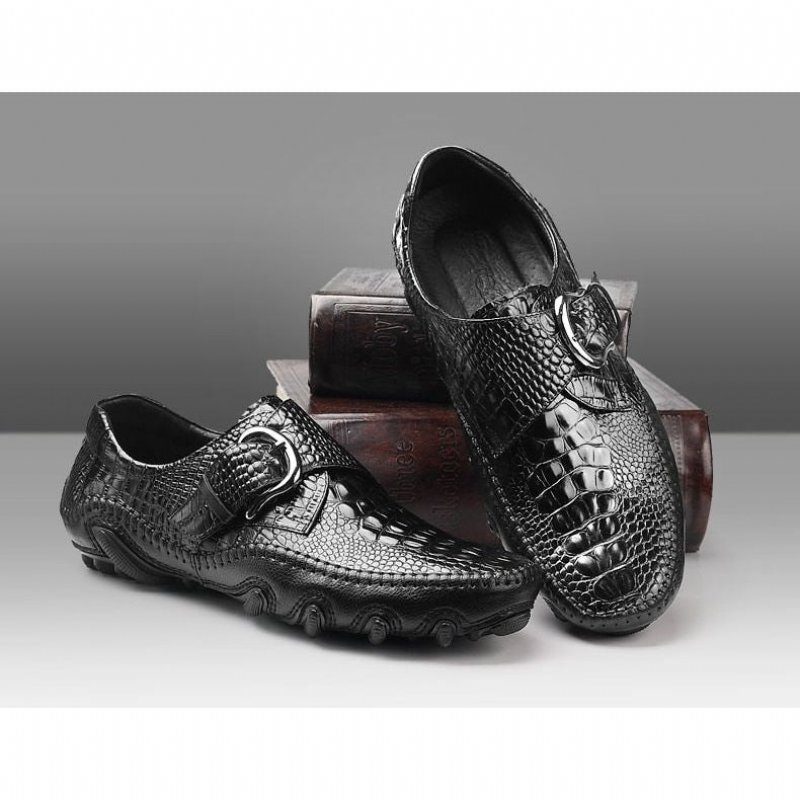 Casual Schoenen Heren Luxe Penny Loafers Met Alligatortextuur - Zwart