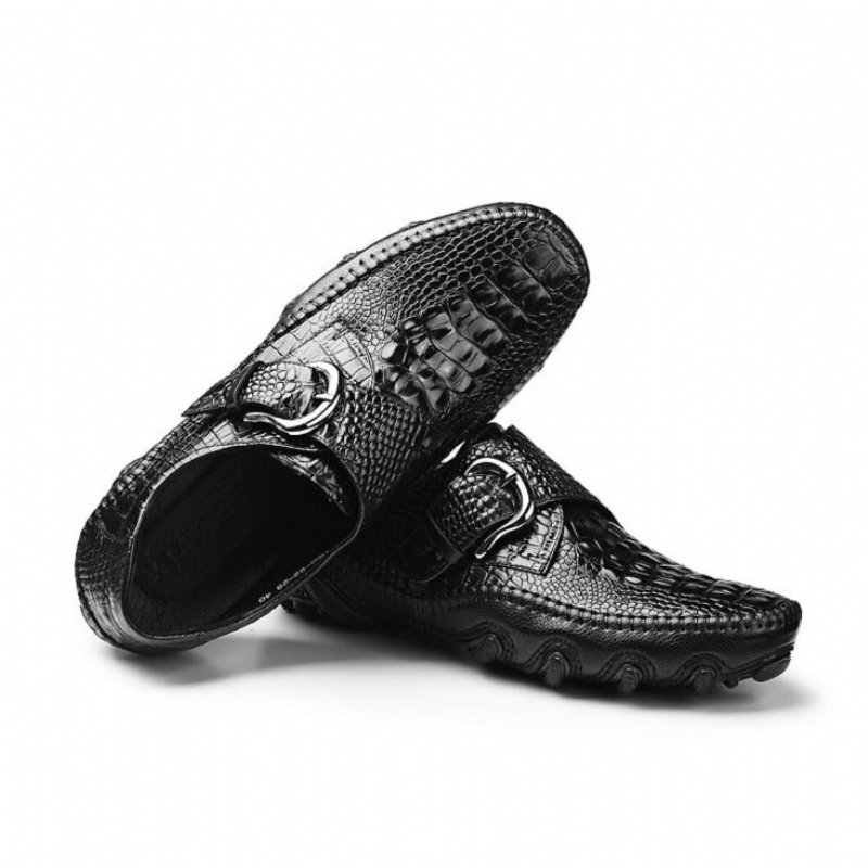 Casual Schoenen Heren Luxe Penny Loafers Met Alligatortextuur - Zwart