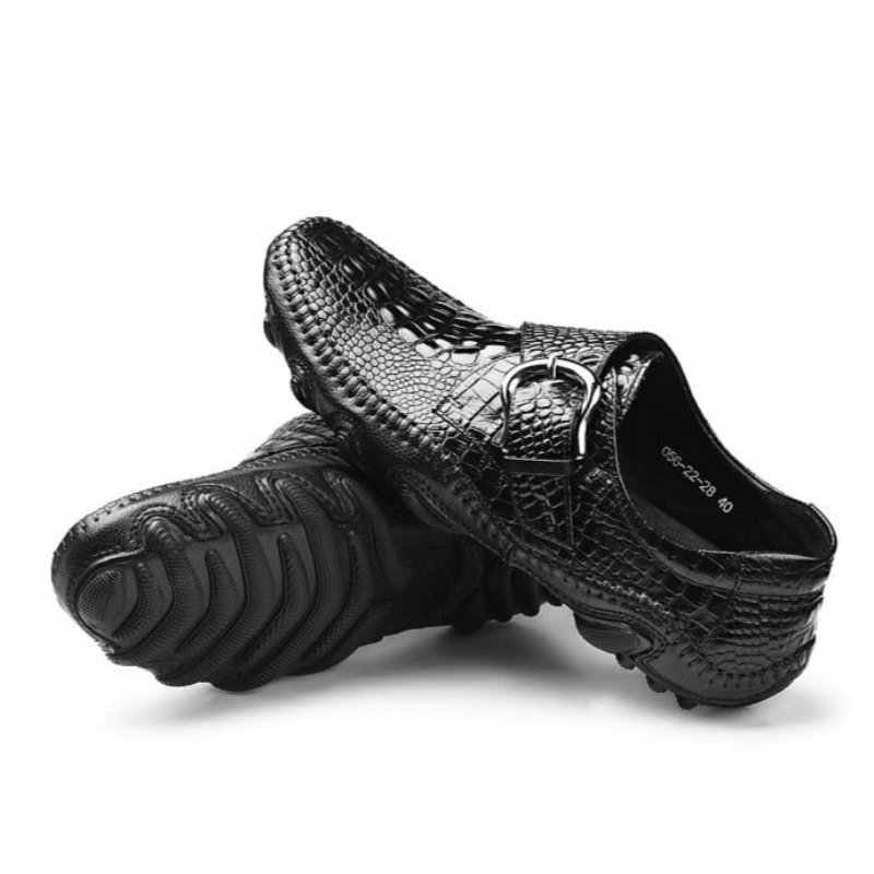 Casual Schoenen Heren Luxe Penny Loafers Met Alligatortextuur - Zwart