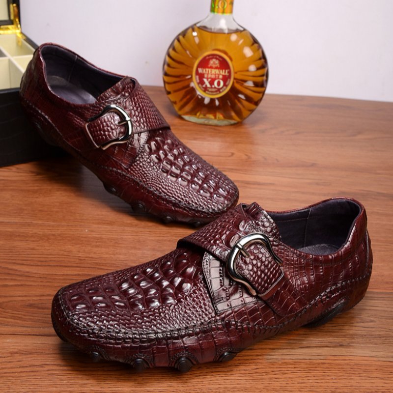 Casual Schoenen Heren Luxe Penny Loafers Met Alligatortextuur - Rood