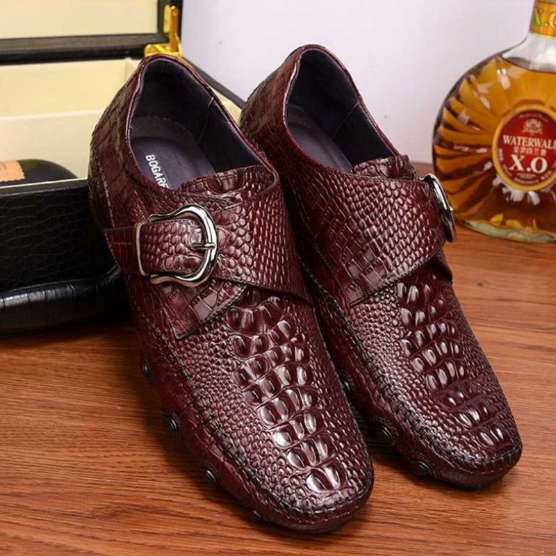 Casual Schoenen Heren Luxe Penny Loafers Met Alligatortextuur - Rood