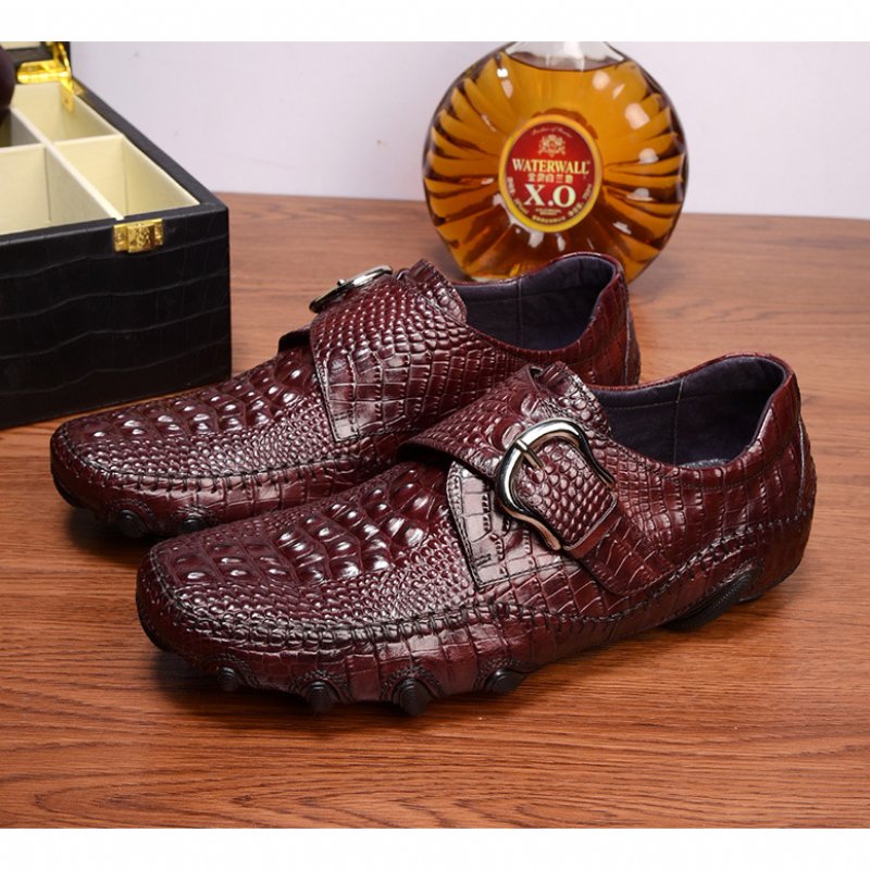 Casual Schoenen Heren Luxe Penny Loafers Met Alligatortextuur - Rood