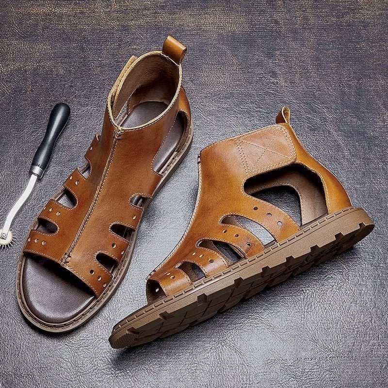 Casual Schoenen Heren Luxe Sandalen Met Peeptoe-band - Koffie