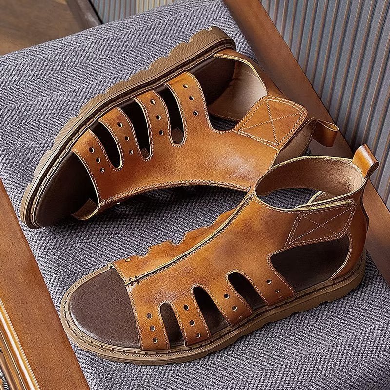 Casual Schoenen Heren Luxe Sandalen Met Peeptoe-band - Koffie