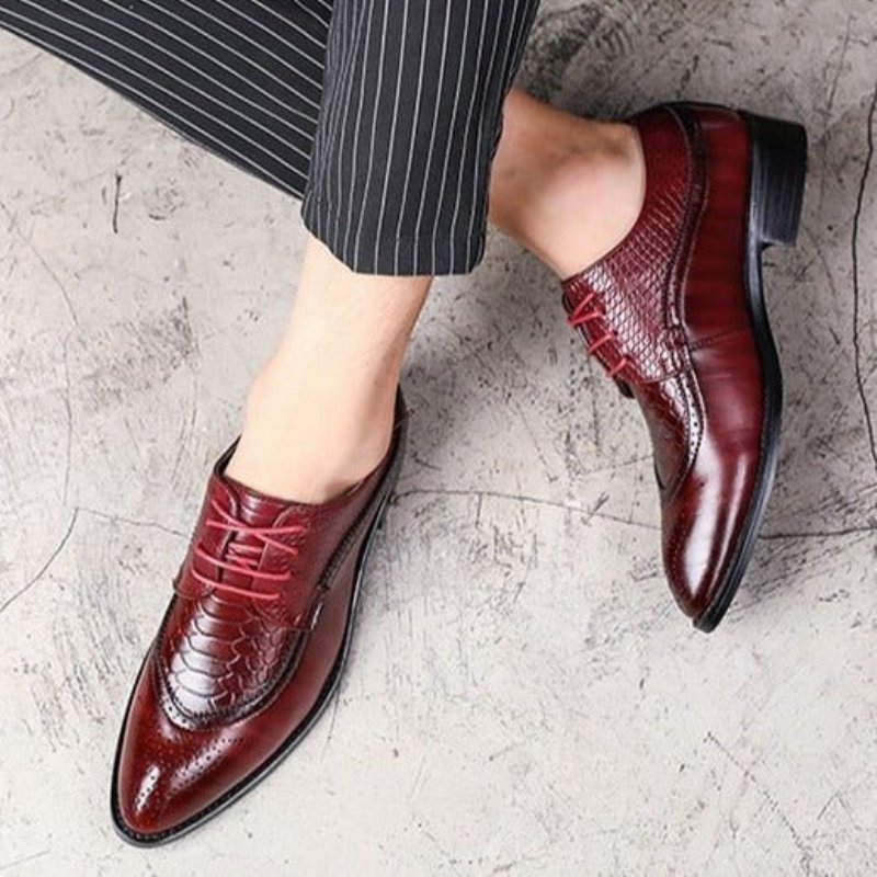 Formele Herenschoenen Alligator Luxe Brogueschoenen Met Veters - Rood