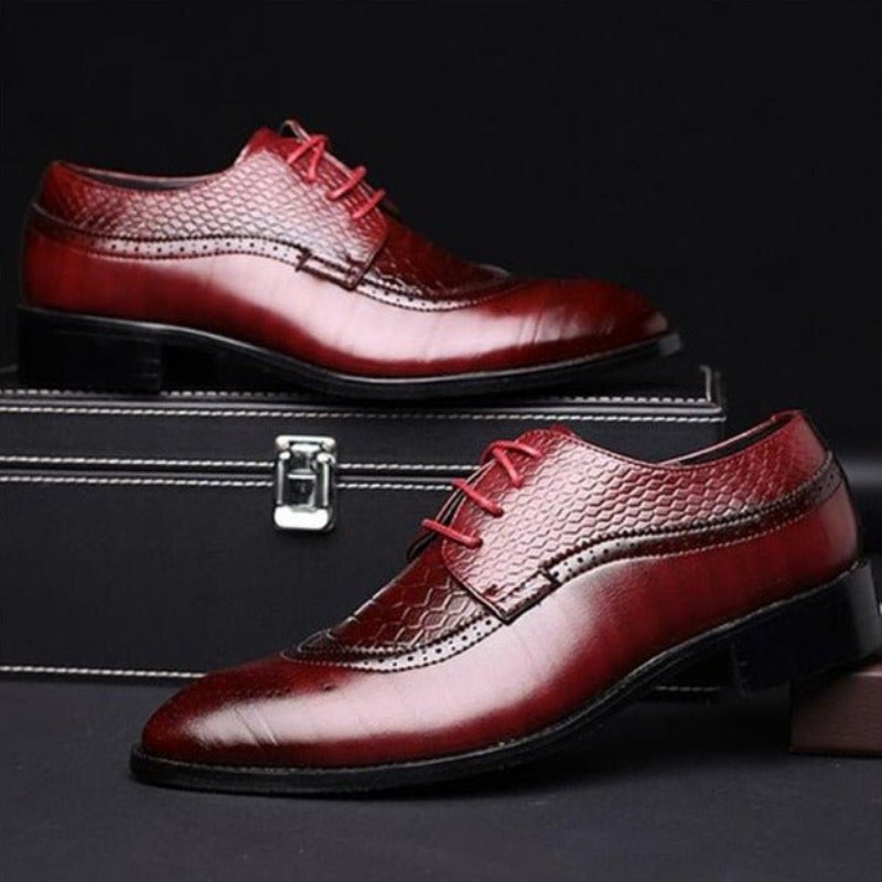 Formele Herenschoenen Alligator Luxe Brogueschoenen Met Veters - Rood