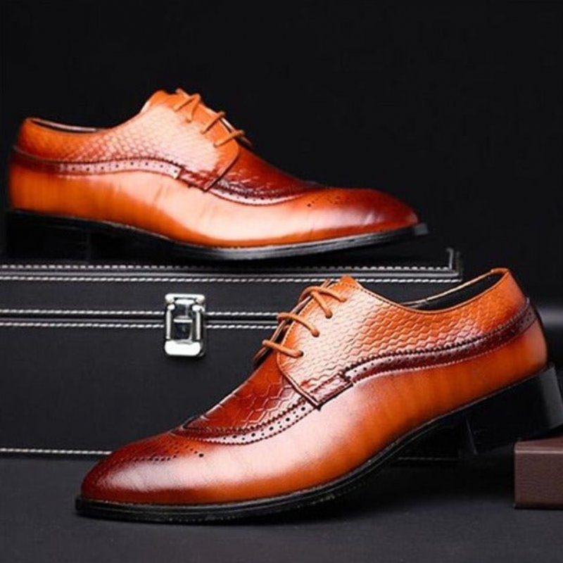 Formele Herenschoenen Alligator Luxe Brogueschoenen Met Veters - Koffie