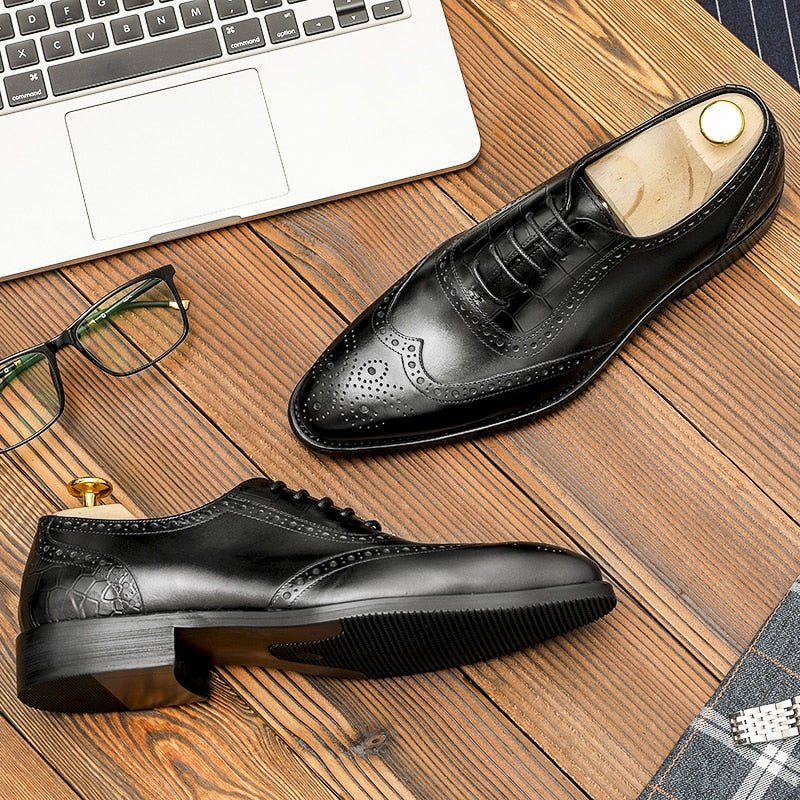 Formele Herenschoenen Brogue-schoenen Met Exotisch Patroon Kant - Zwart