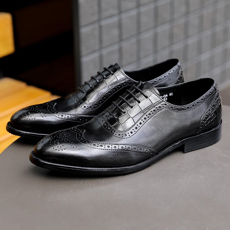 Formele Herenschoenen Brogue-schoenen Met Exotisch Patroon Kant - Zwart