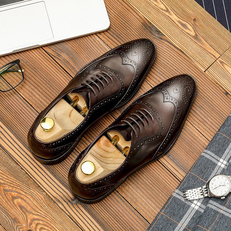 Formele Herenschoenen Brogue-schoenen Met Exotisch Patroon Kant - Koffie