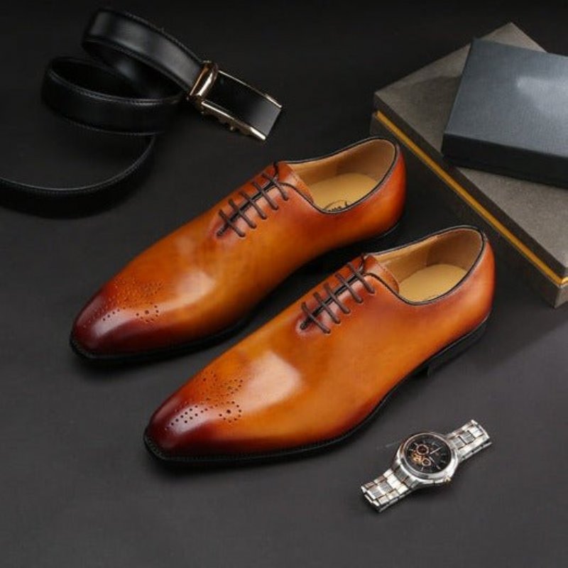 Formele Herenschoenen Brogue-schoenen Met Exotische Stippenstijl - Bruin