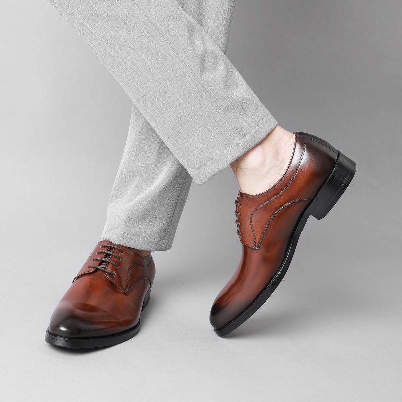 Formele Herenschoenen Bruiloft Luxe Exotisch Leer Puntige Oxfords - Koffie