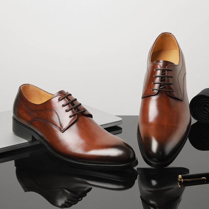 Formele Herenschoenen Bruiloft Luxe Exotisch Leer Puntige Oxfords - Koffie