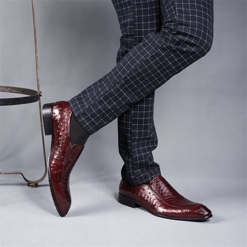 Formele Herenschoenen Croc Texture Leather Slip-on Oxford-brogues - Rood