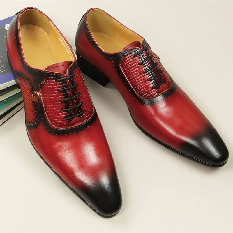 Formele Herenschoenen Echt Leer Elegante Bruiloftsbrogues - Rood