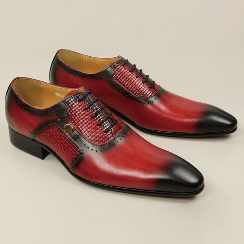 Formele Herenschoenen Echt Leer Elegante Bruiloftsbrogues - Rood