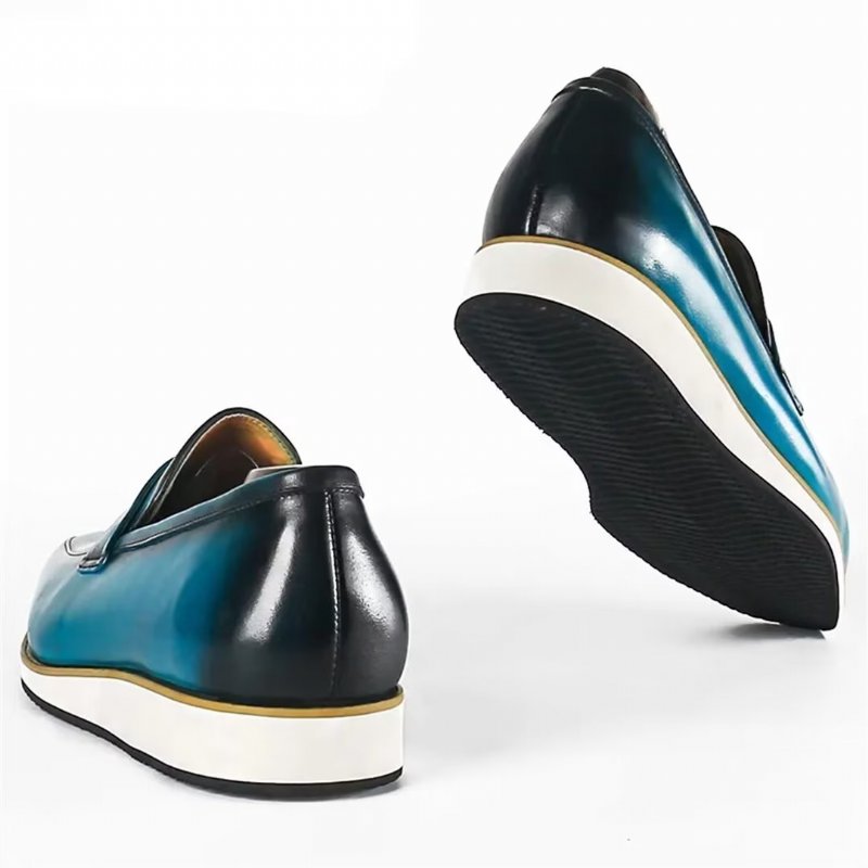 Formele Herenschoenen Echte Casual Slip-ons Met Vierkante Neus - Blauw