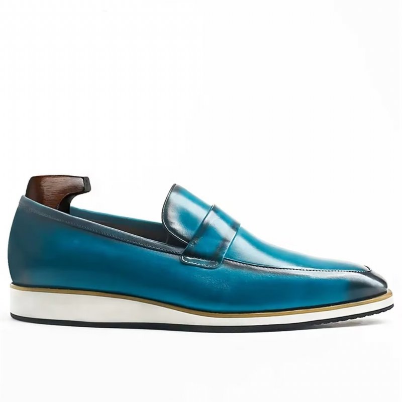 Formele Herenschoenen Echte Casual Slip-ons Met Vierkante Neus - Blauw