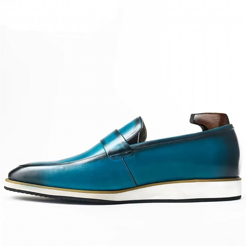 Formele Herenschoenen Echte Casual Slip-ons Met Vierkante Neus - Blauw