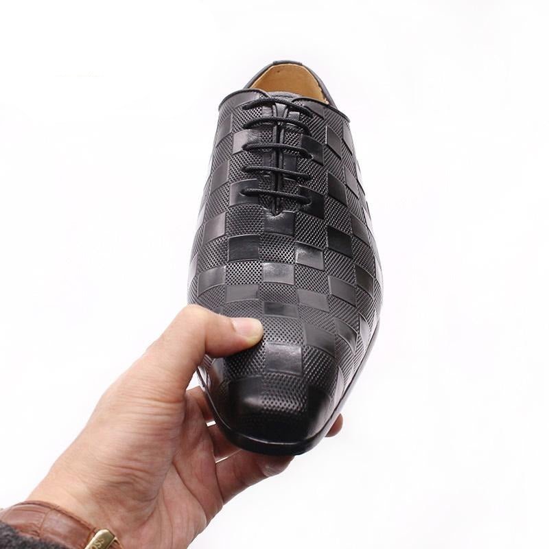 Formele Herenschoenen Eleganza Geruite Oxford-schoenen Met Veters - Zwart