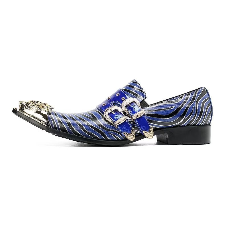 Formele Herenschoenen Exotisch Leer Monniksbandjes Met Vierkante Neus - Blauw