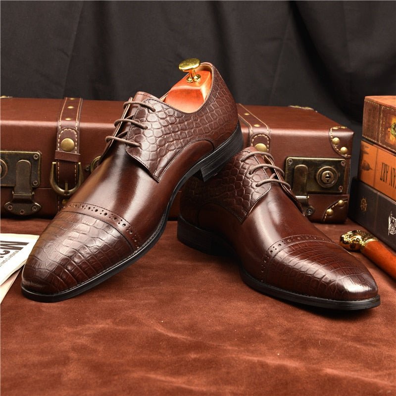 Formele Herenschoenen Exotische Brogueschoenen Met Veters - Koffie