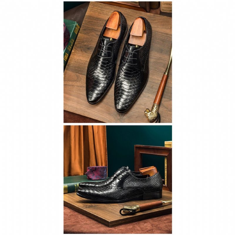 Formele Herenschoenen Exotische Retro Oxford-schoenen Met Veters Vleugeltip - Zwart