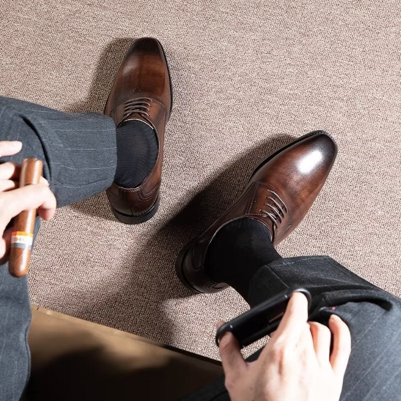 Formele Herenschoenen Exquise Patroon Derbies Nette Schoenen - Koffie