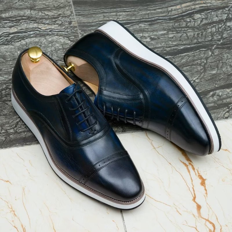 Formele Herenschoenen Gepolijste Luxe Leren Veterschoenen - Blauw