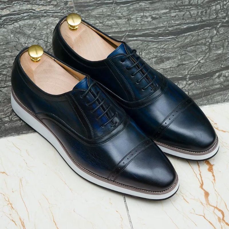 Formele Herenschoenen Gepolijste Luxe Leren Veterschoenen - Blauw