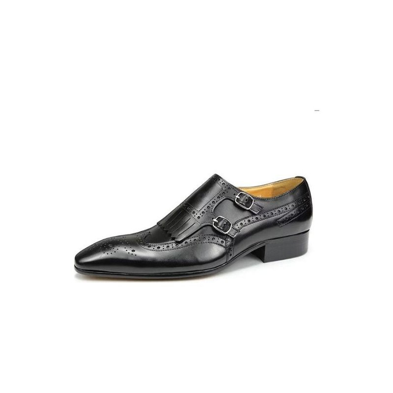 Formele Herenschoenen Leer Luxe Metalen Elegante Brogue-trouwschoenen - Zwart