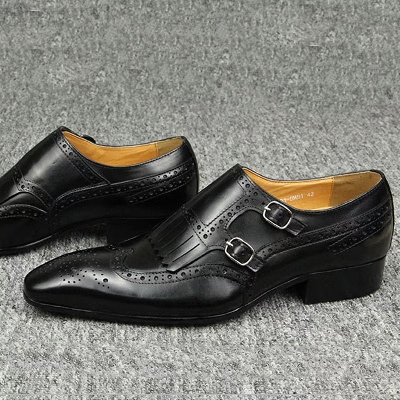 Formele Herenschoenen Leer Luxe Metalen Elegante Brogue-trouwschoenen - Zwart