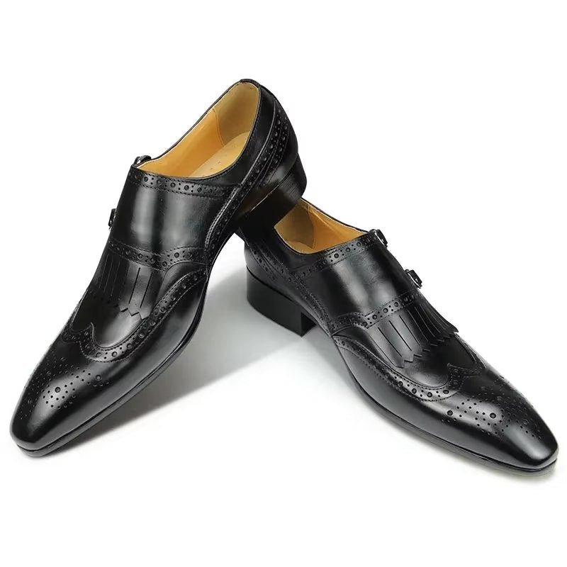 Formele Herenschoenen Leer Luxe Metalen Elegante Brogue-trouwschoenen - Zwart