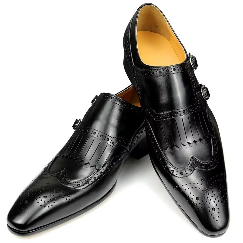 Formele Herenschoenen Leer Luxe Metalen Elegante Brogue-trouwschoenen - Zwart