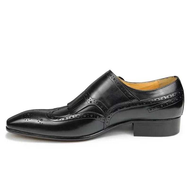 Formele Herenschoenen Leer Luxe Metalen Elegante Brogue-trouwschoenen - Zwart