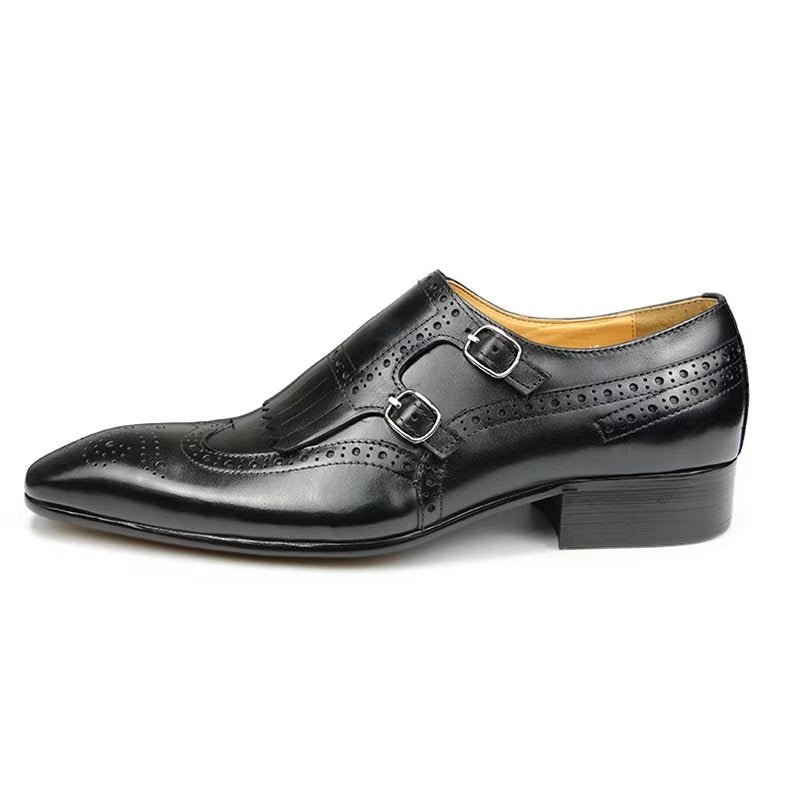 Formele Herenschoenen Leer Luxe Metalen Elegante Brogue-trouwschoenen - Zwart