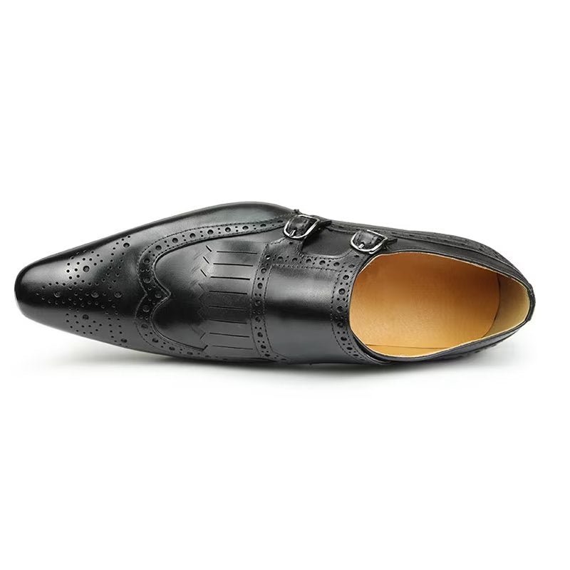 Formele Herenschoenen Leer Luxe Metalen Elegante Brogue-trouwschoenen - Zwart