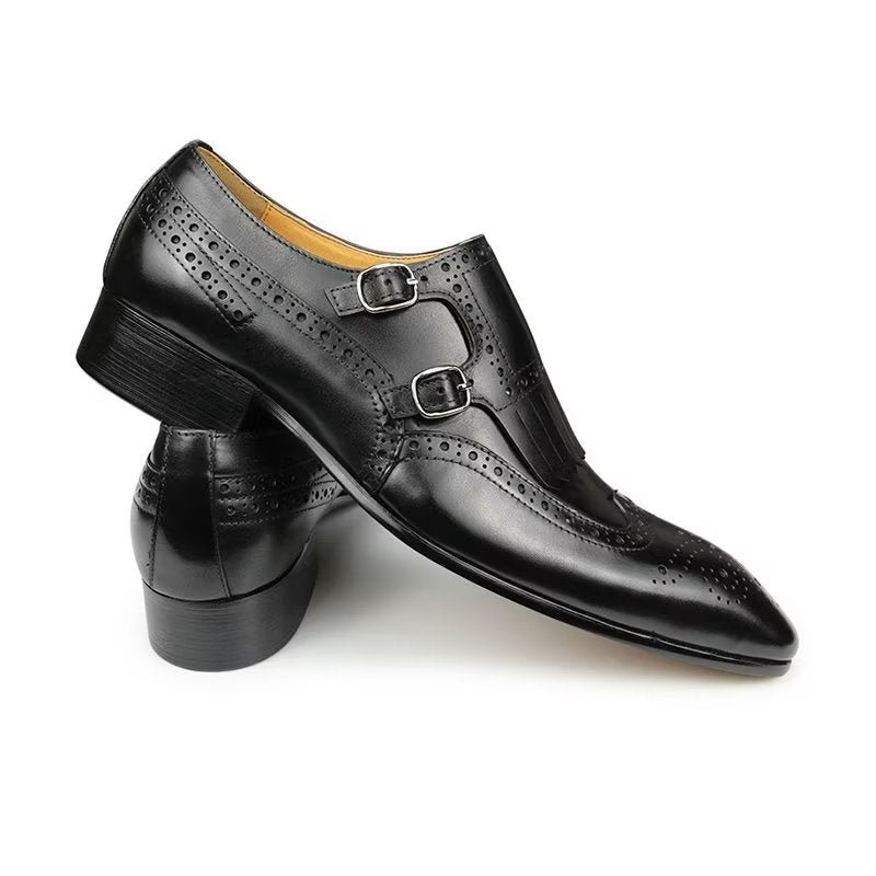 Formele Herenschoenen Leer Luxe Metalen Elegante Brogue-trouwschoenen - Zwart