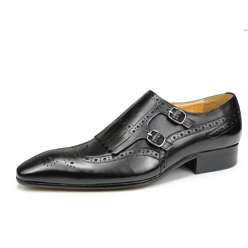 Formele Herenschoenen Leer Luxe Metalen Elegante Brogue-trouwschoenen - Zwart